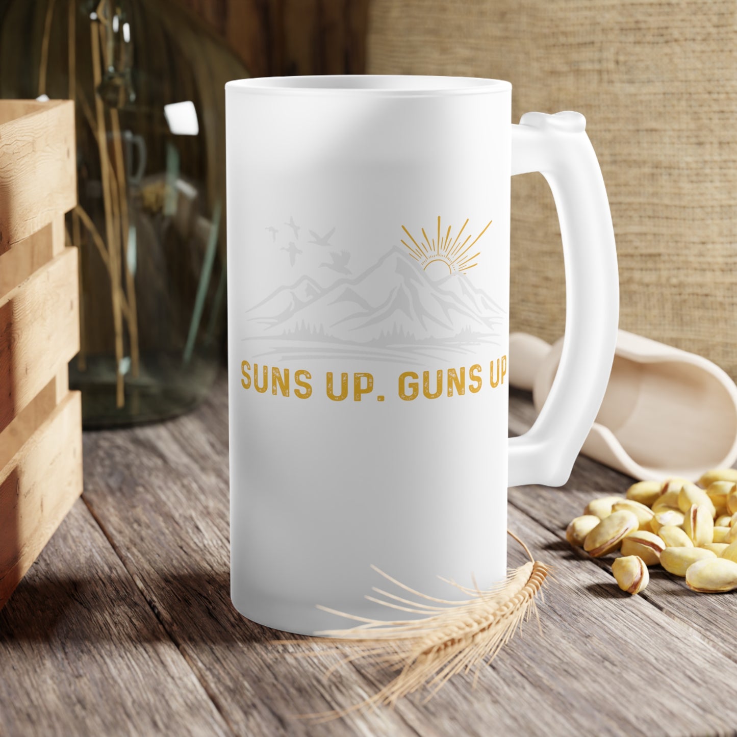 Suns Up Guns Up 2 | Frosted Glass Beer Mug 500ml