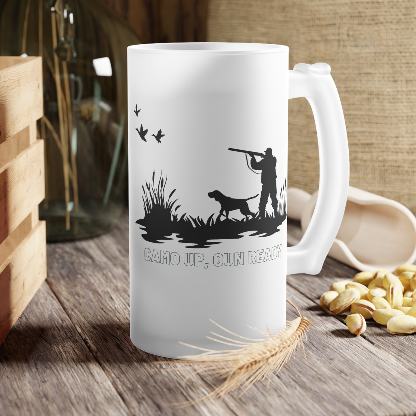 Camo Up, Gun Ready | Frosted Glass Beer Mug 500ml