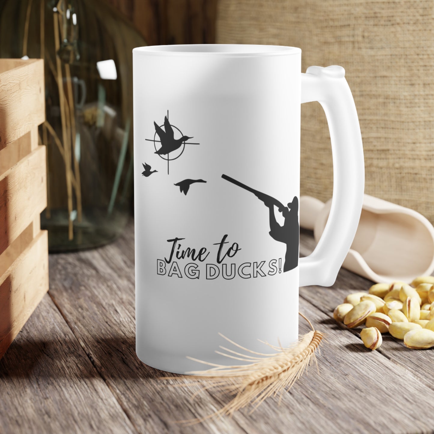 Time to Bag Ducks! | Frosted Glass Beer Mug 500ml