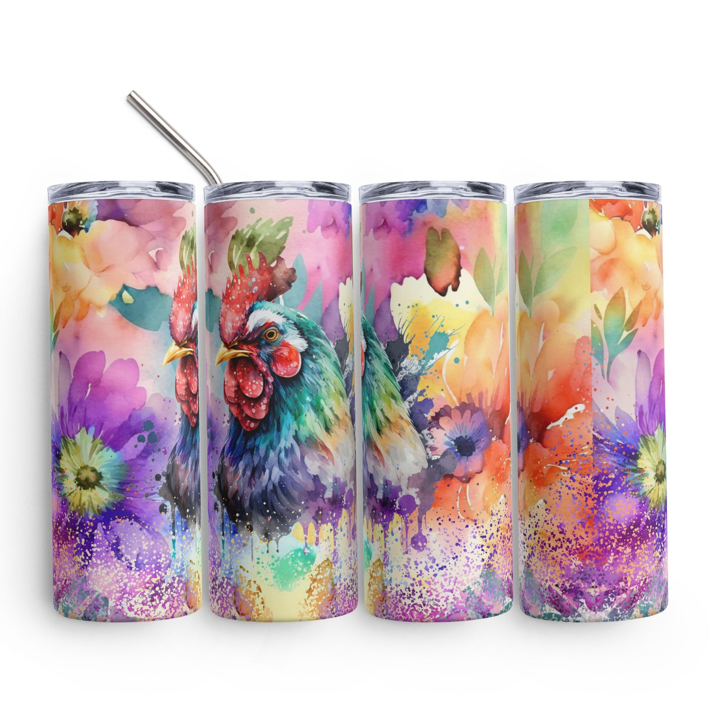 Floral Hen Watercolour | Skinny Tumbler 600ml