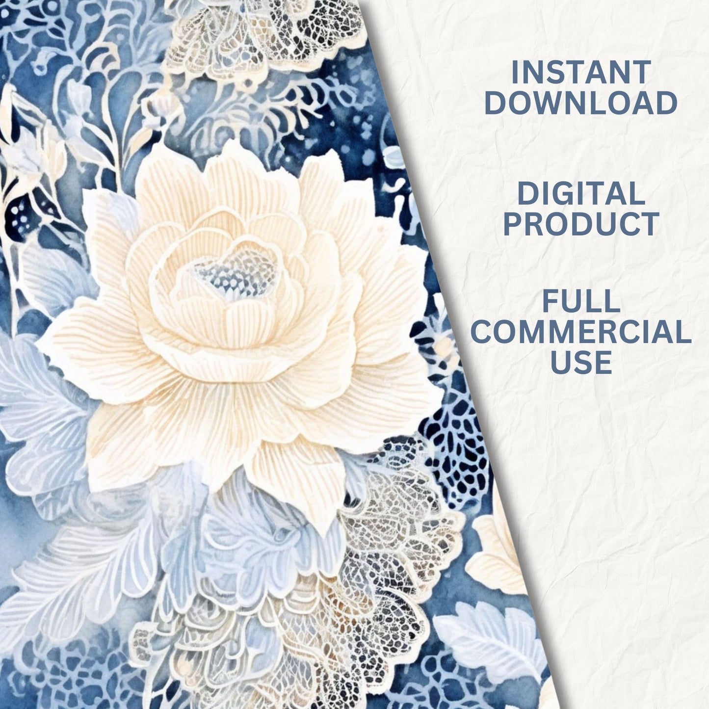 Dusty Denim & Ivory Chinoiserie Lace | Watercolour