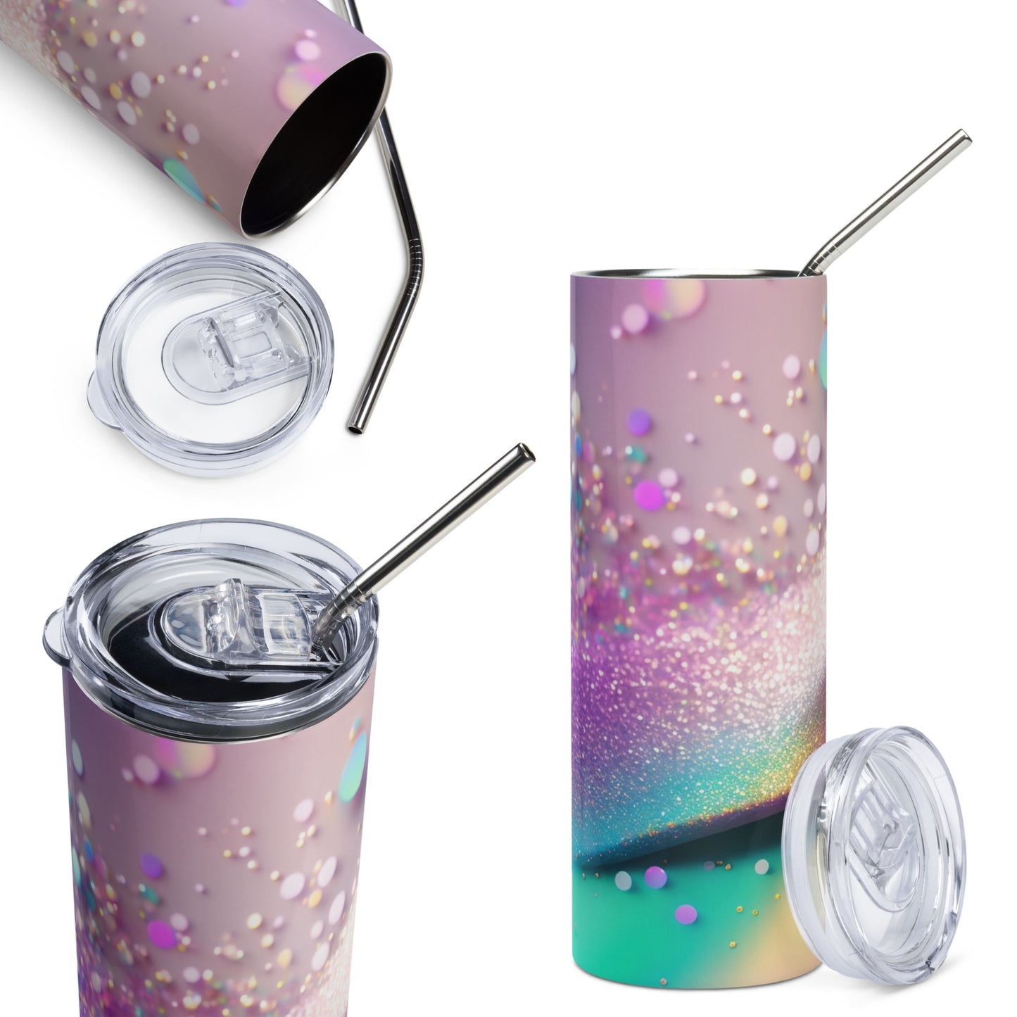Silver Holographic Wave | Skinny Tumbler 600ml