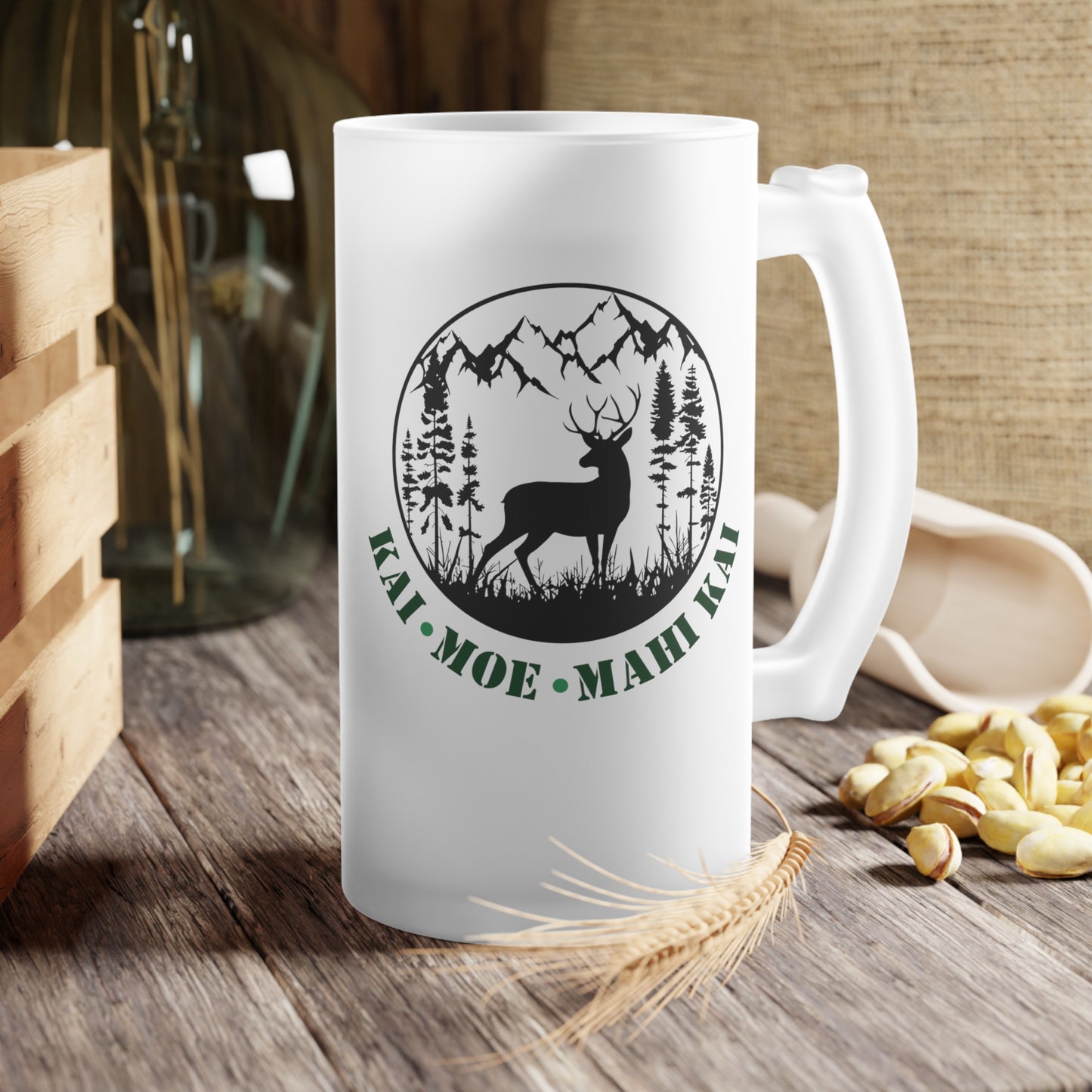 Kai. Moe. Mahi Kai | Frosted Glass Beer Mug 500ml