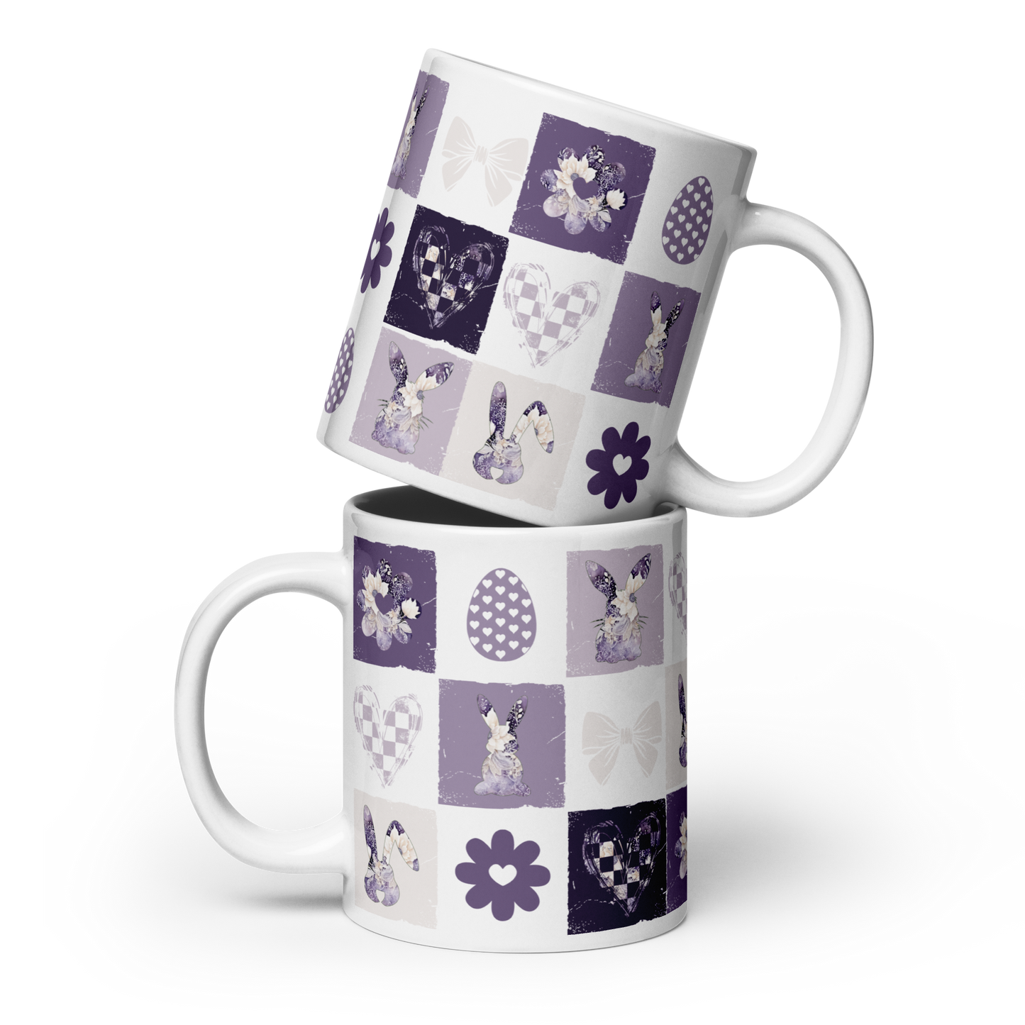 Easter Checkered Coffee Mug | Country Cottagecore - Purple Lavender