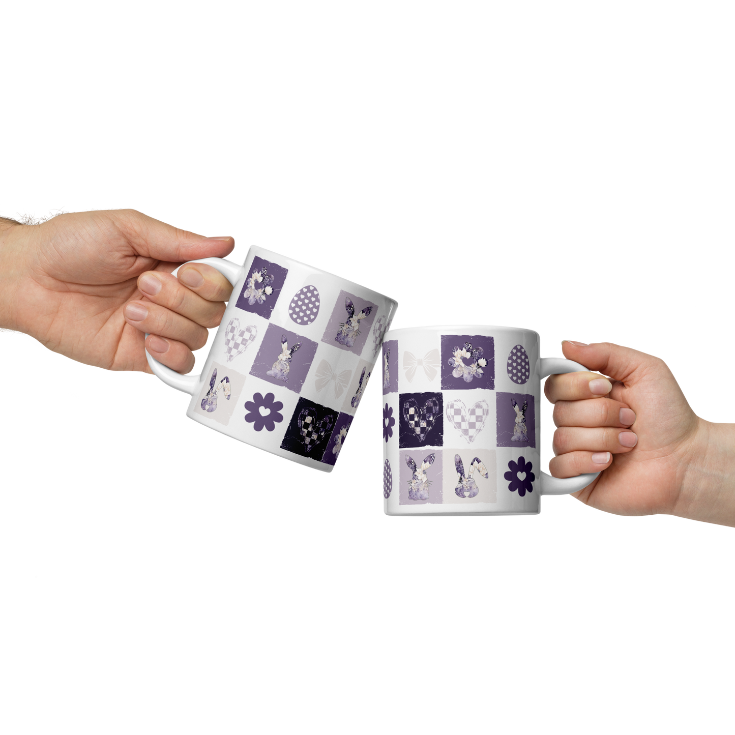 Easter Checkered Coffee Mug | Country Cottagecore - Purple Lavender