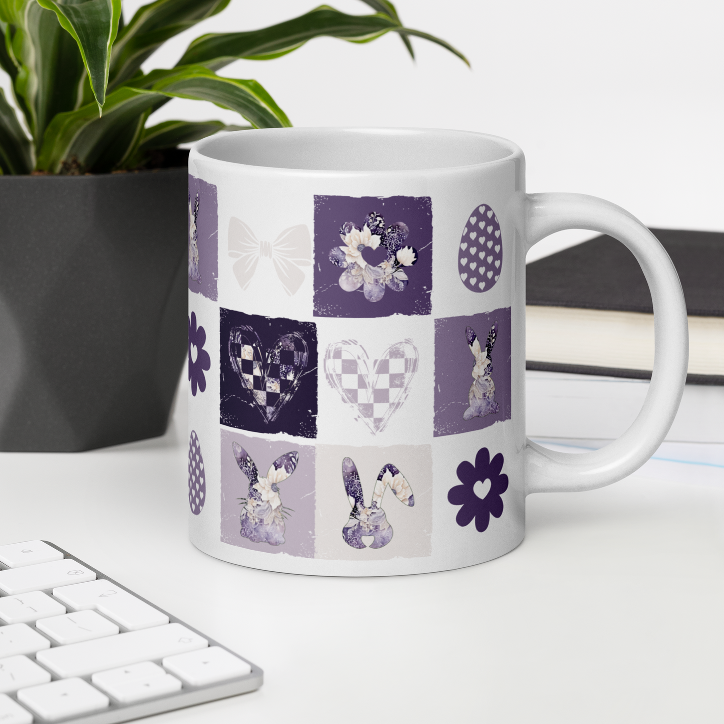 Easter Checkered Coffee Mug | Country Cottagecore - Purple Lavender