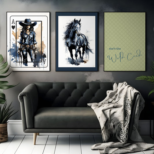 She's The Wild Card | Cowgirl Wall Art Gallery Set of 3