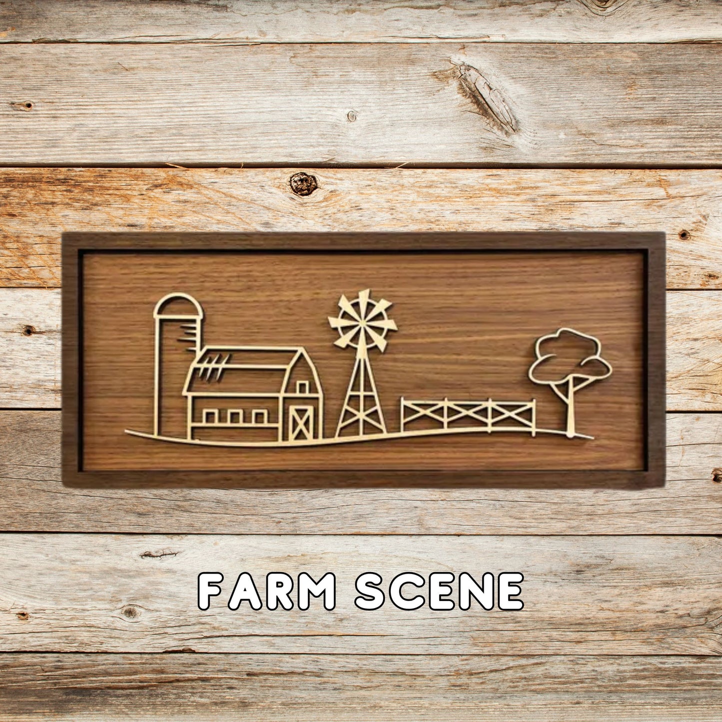 On The Farm | Handcrafted 3D Line Art Wooden Wall Decor | Laser Engraved