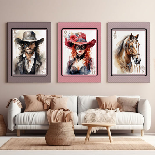Wild West Poker Card Art Print Trio - Set 3