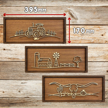 On The Farm | Handcrafted 3D Line Art Wooden Wall Decor | Laser Engraved