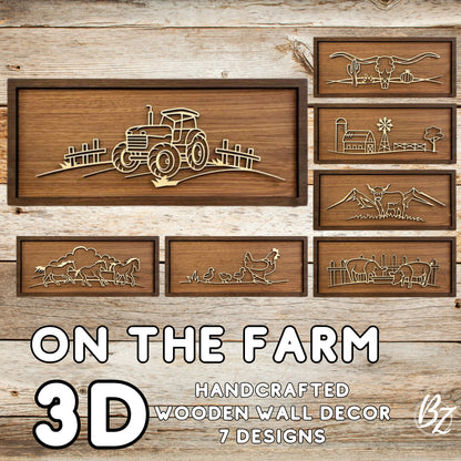 On The Farm | Handcrafted 3D Line Art Wooden Wall Decor | Laser Engraved