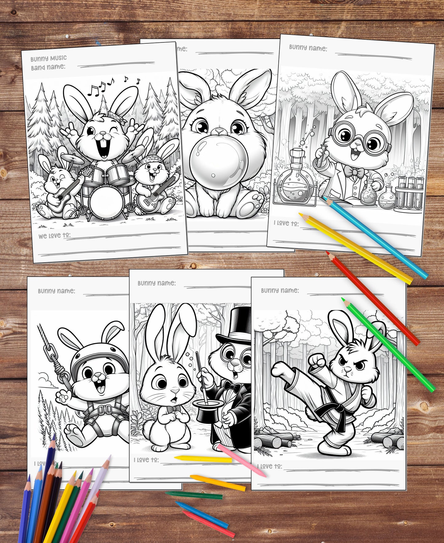 110 Funny Bunnies Colouring Pages - Digital File