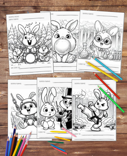 110 Funny Bunnies Colouring Pages - Digital File