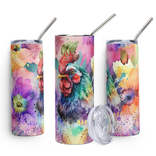 Floral Hen Watercolour | Skinny Tumbler 600ml