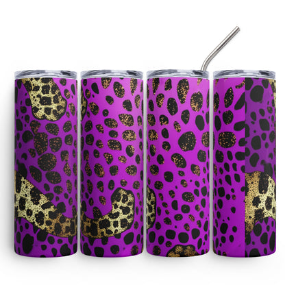 Purple Gold Glitter Leopard | Skinny Tumbler 600ml