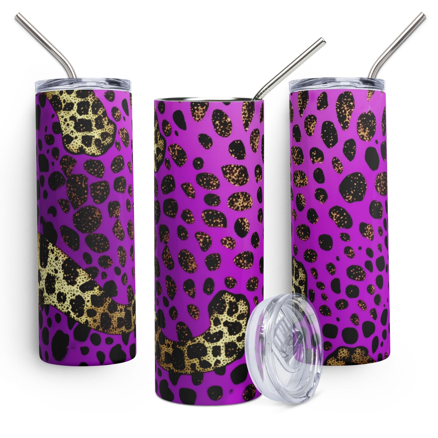 Purple Gold Glitter Leopard | Skinny Tumbler 600ml