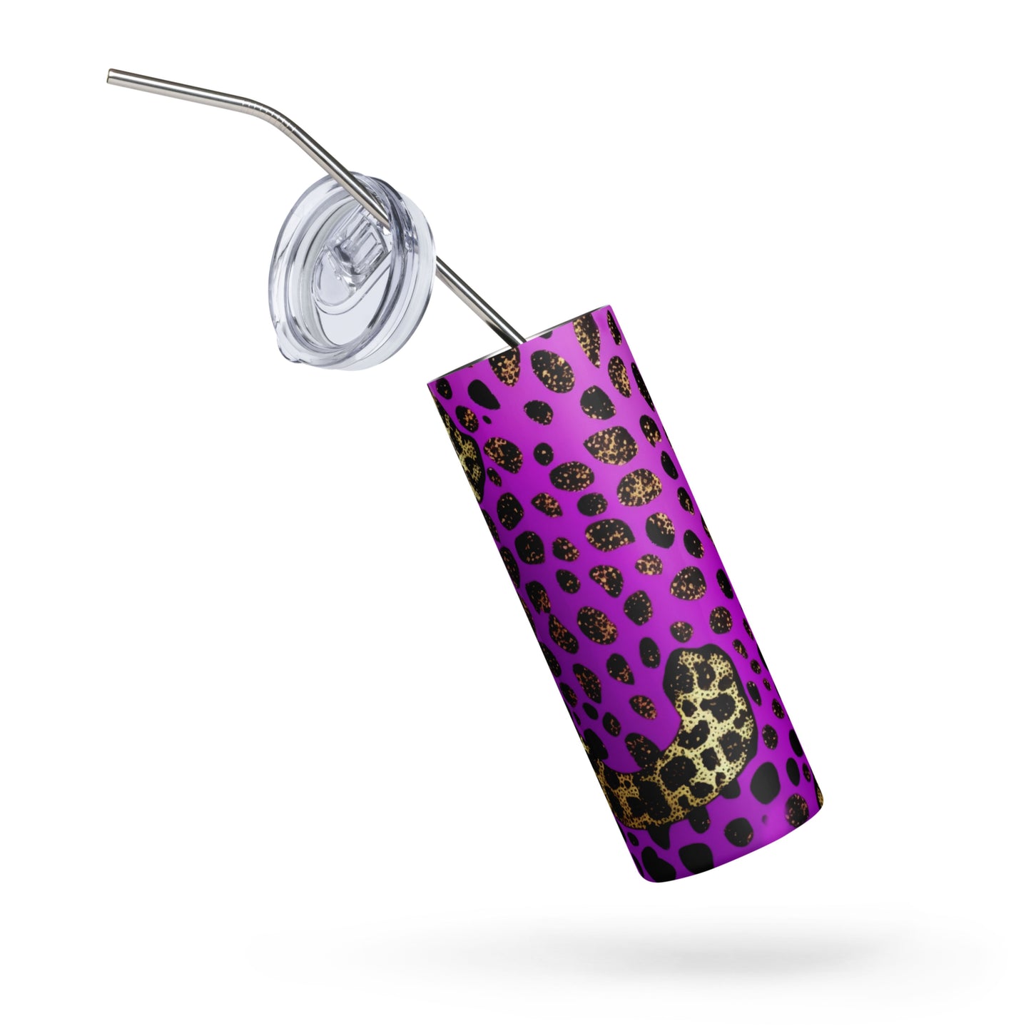 Purple Gold Glitter Leopard | Skinny Tumbler 600ml