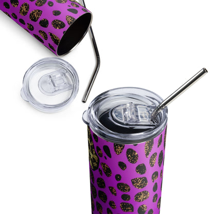 Purple Gold Glitter Leopard | Skinny Tumbler 600ml