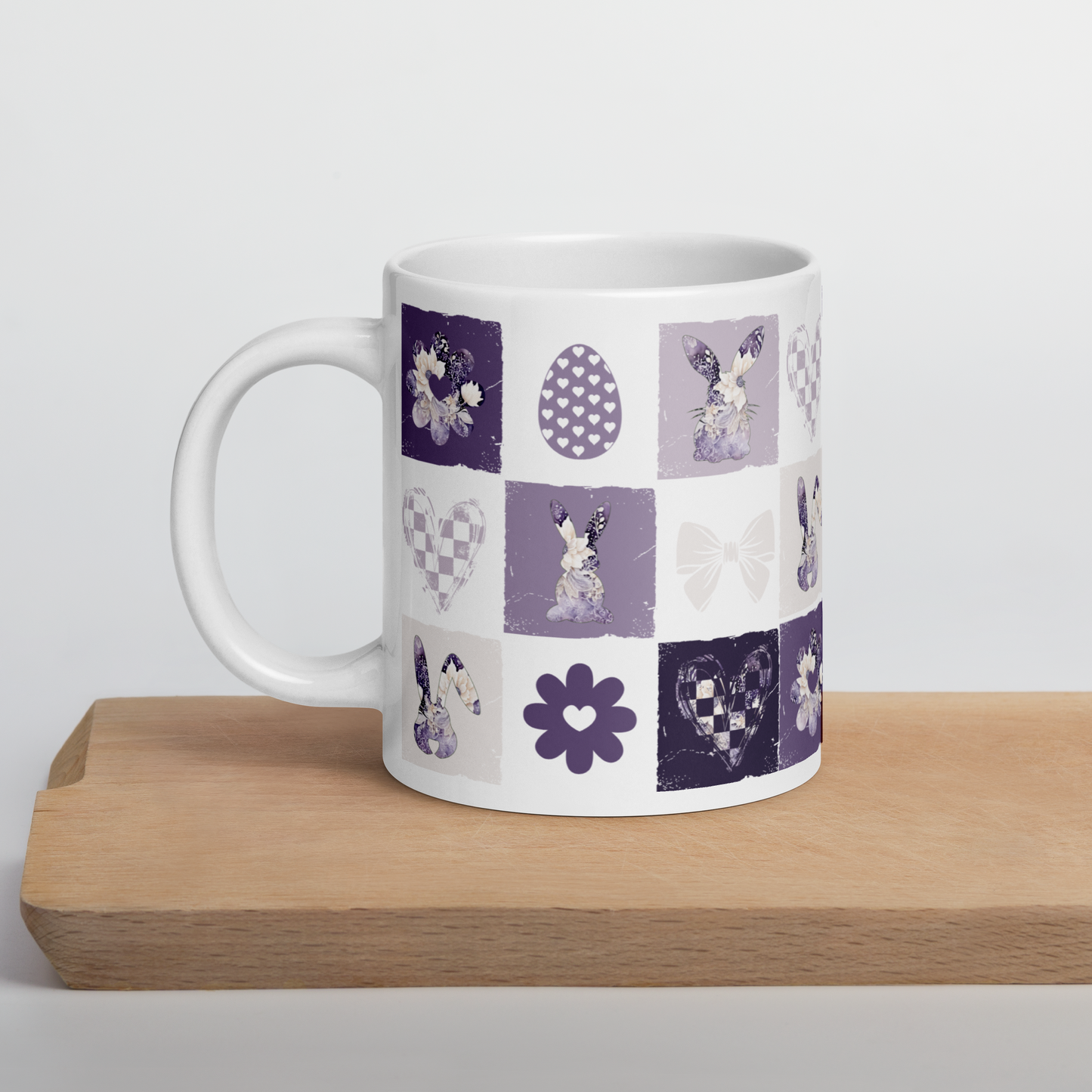 Easter Checkered Coffee Mug | Country Cottagecore - Purple Lavender