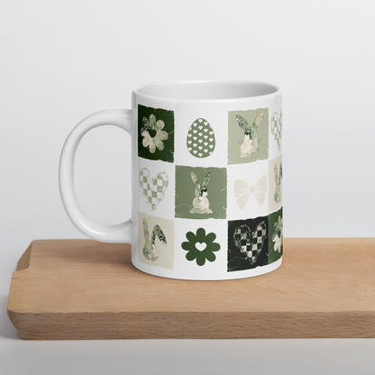 Easter Checkered Coffee Mug | Country Cottagecore - Olive Sage Green