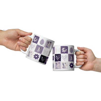 Easter Checkered Coffee Mug | Country Cottagecore - Purple Lavender