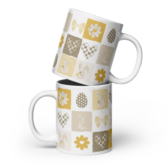 Easter Checkered Coffee Mug | Country Cottagecore - Butter Yellow