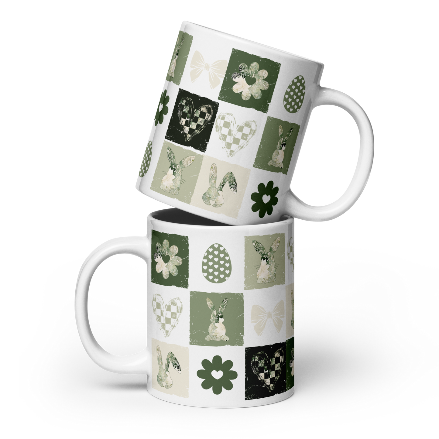 Easter Checkered Coffee Mug | Country Cottagecore - Olive Sage Green