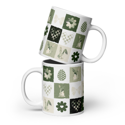 Easter Checkered Coffee Mug | Country Cottagecore - Olive Sage Green
