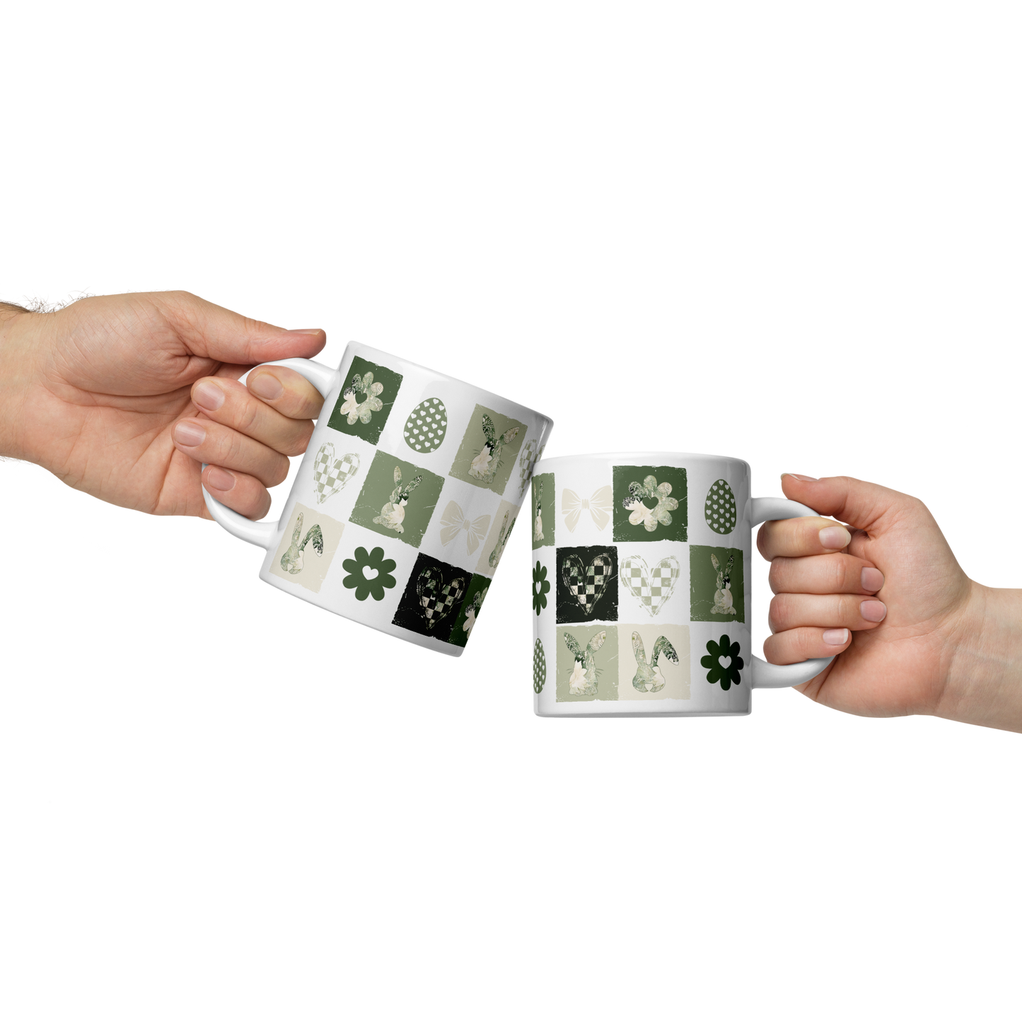 Easter Checkered Coffee Mug | Country Cottagecore - Olive Sage Green