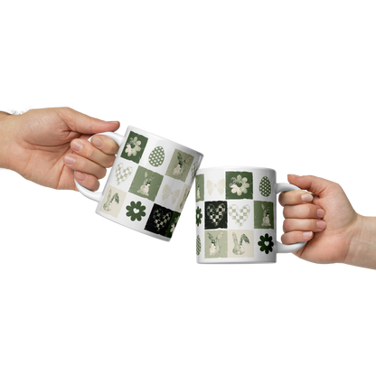 Easter Checkered Coffee Mug | Country Cottagecore - Olive Sage Green