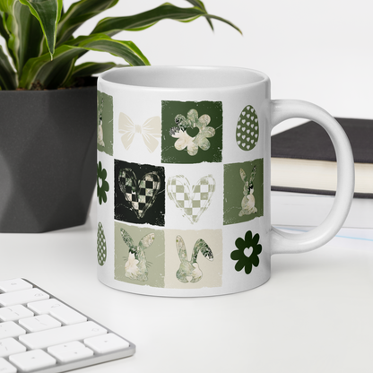 Easter Checkered Coffee Mug | Country Cottagecore - Olive Sage Green